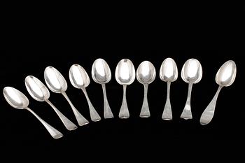 SKEDAR, 10 st, silver, 1700-tal. Bl a Jöns Holmberg 1750-1775 Ängelholm. Tot vikt ca 462g.