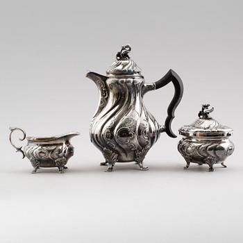 KAFFESERVIS, 3 delar, silver, CG Hallberg, Stockholm 1948. Vikt ca 1286 gram.
