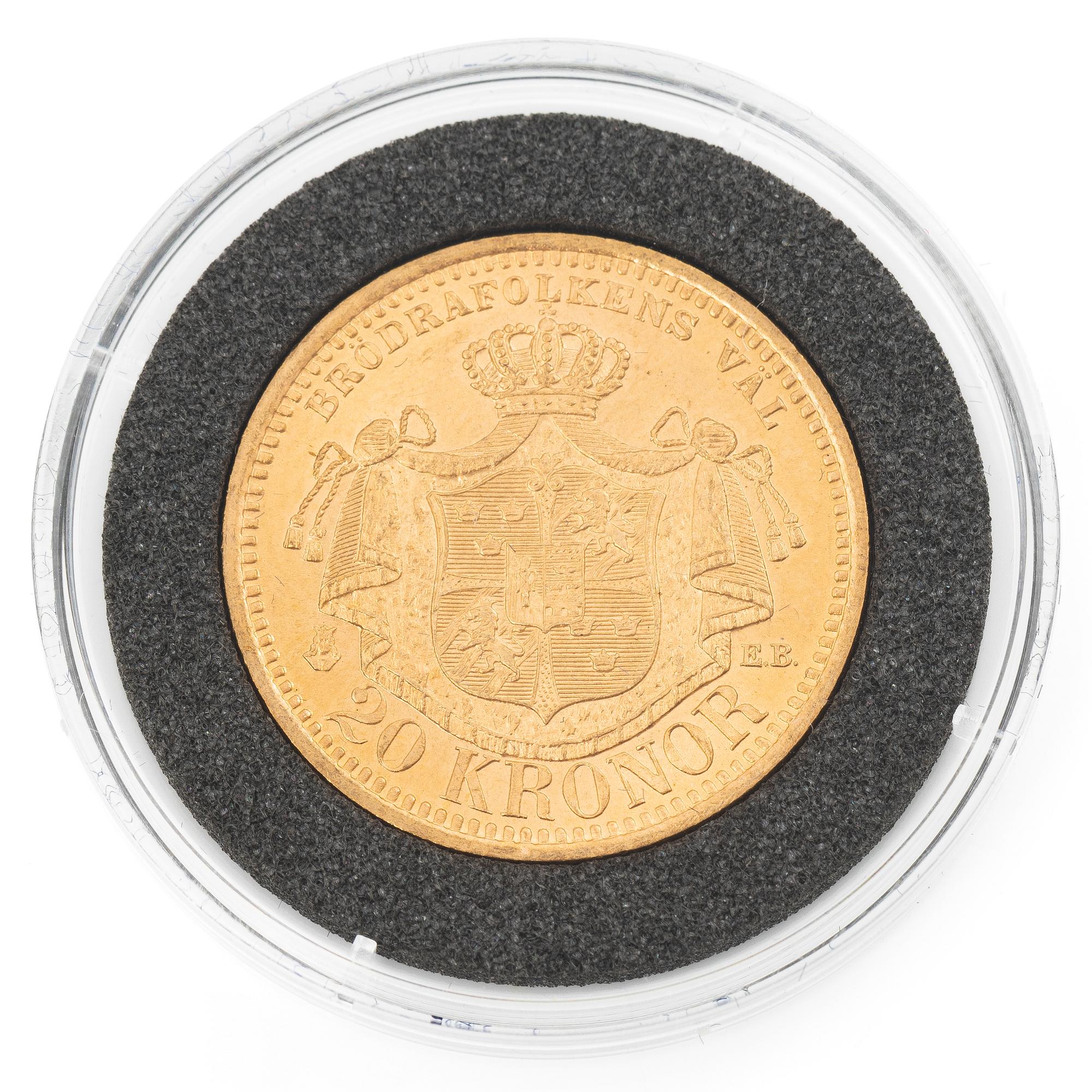 Gold coin, Sweden, Oscar II, 20 kronor, 1900.