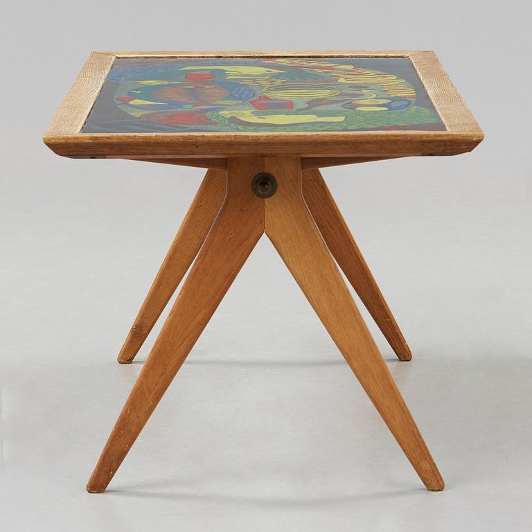 Stig Lindberg, an enamel and oak sofa table, Gustavsberg and Nordiska Kompaniet, Sweden 1950's.