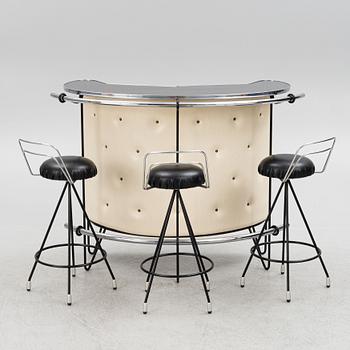 Bar counter and three chairs, 1970s.