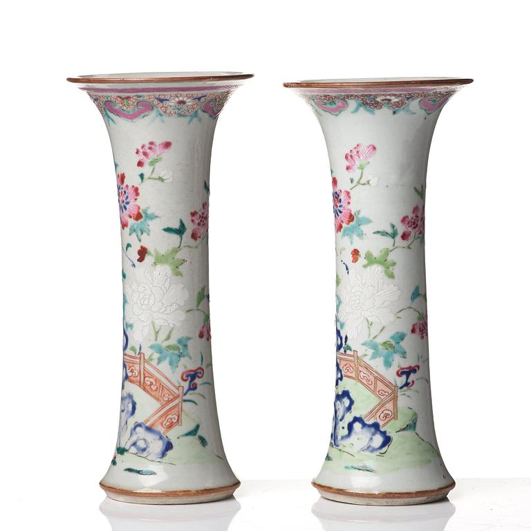 A pair of famille rose vases, Qing dynasty, Qianlong (1736-95).