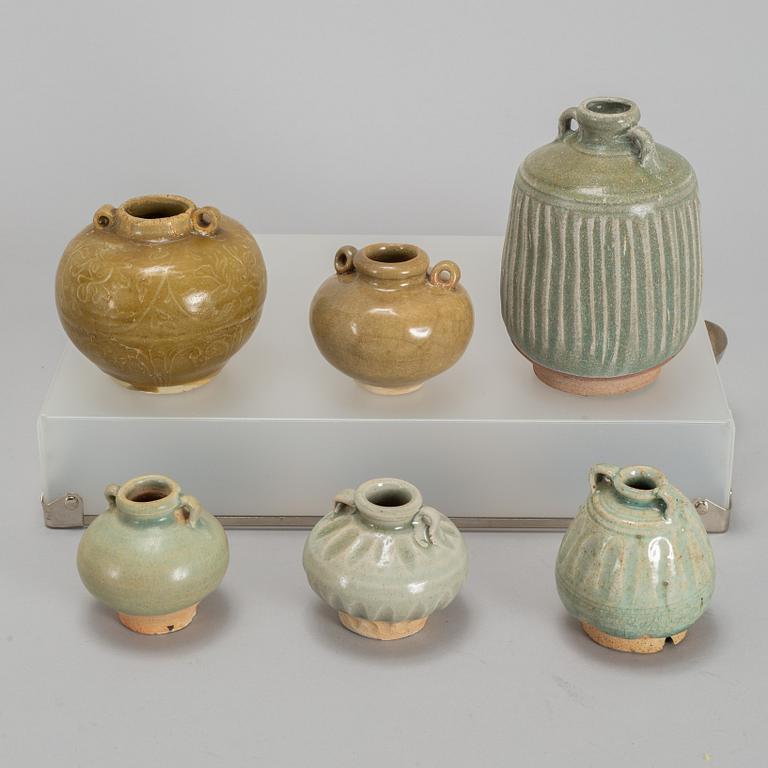 A group of six ceramic jars/flasks, mostly Thailand, 19th century.