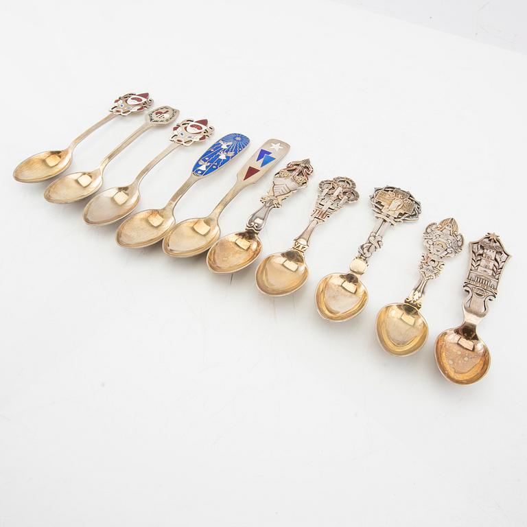 Anton Michelsen, anniversary spoons 10 pcs sterling silver for Georg Jensen, Denmark, second half of the 20th century.