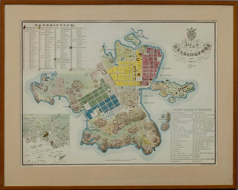 LITOGRAFI, Helsingfors stadsplan anno 1838 efter F. Liewendahl.