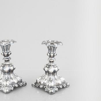 A pair of candelsticks, Baroque style, silver, CG Hallberg Stockholm, 1938.
