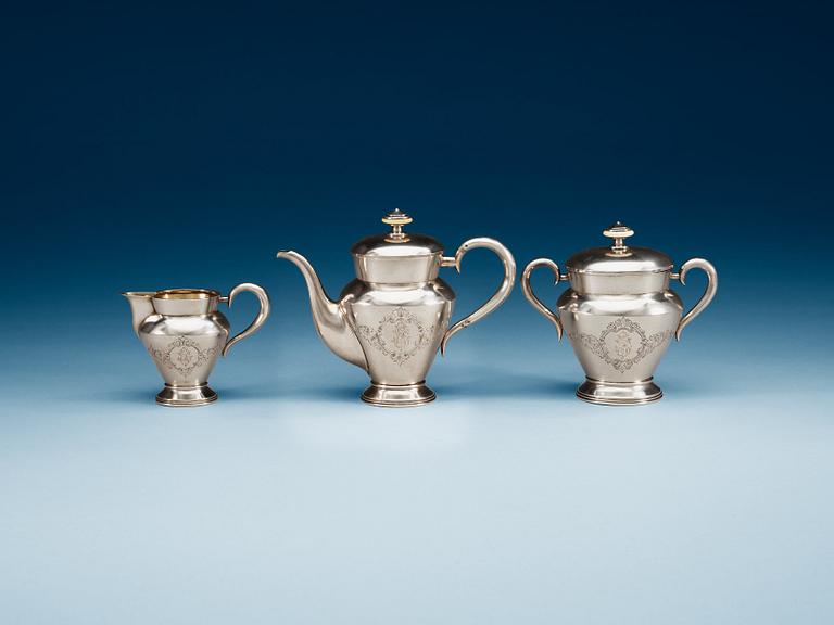 A Russian late 19th century parcel-gilt coffee-set, unidentified makers mark, Moscow.