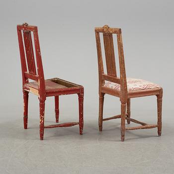 a pair of gustavian chairs from the late 18th century.