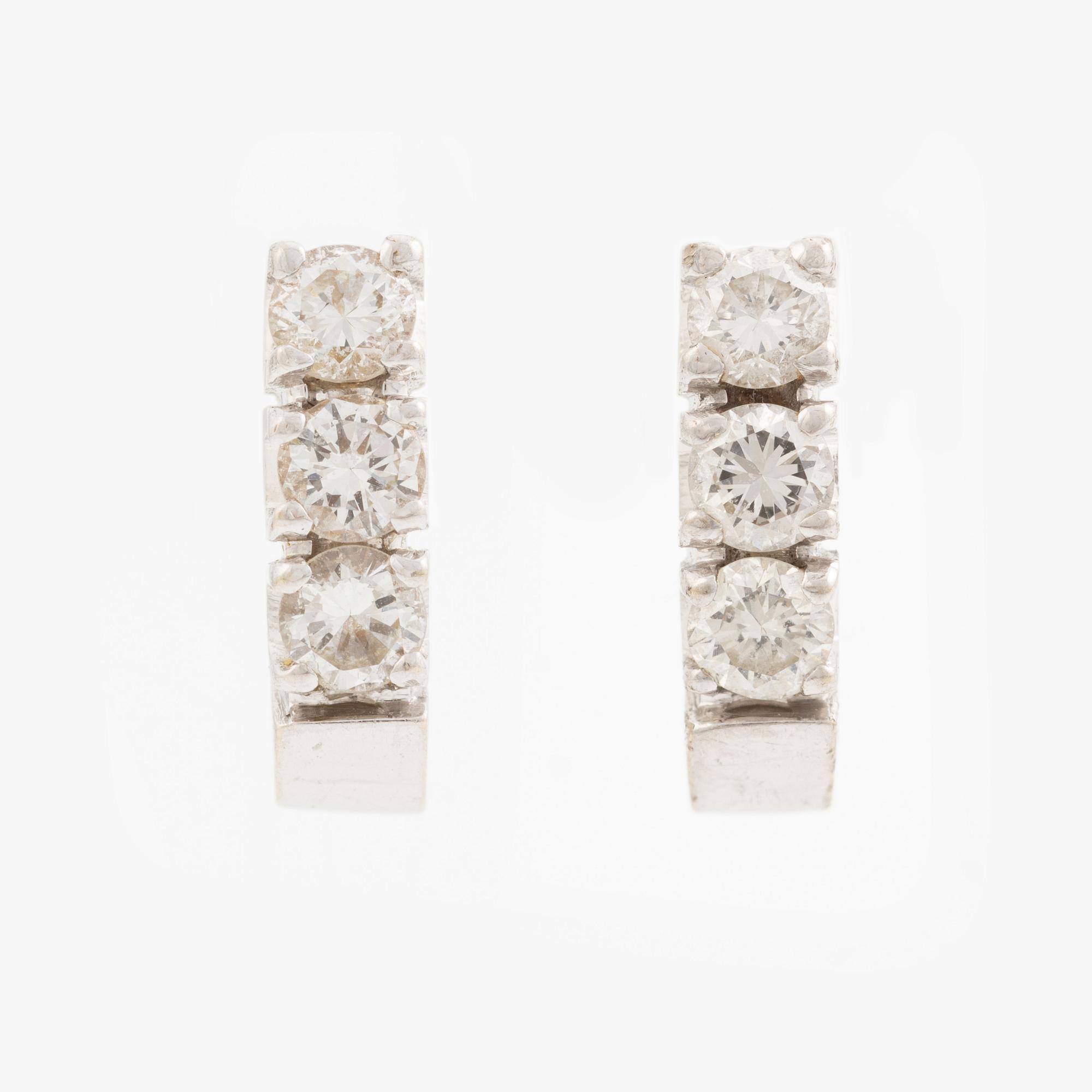 Earrings, a pair, 18K white gold with small brilliant-cut diamonds.