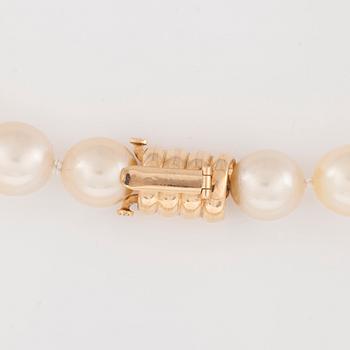 A cultured, slightly baroque, South Sea pearl necklace.