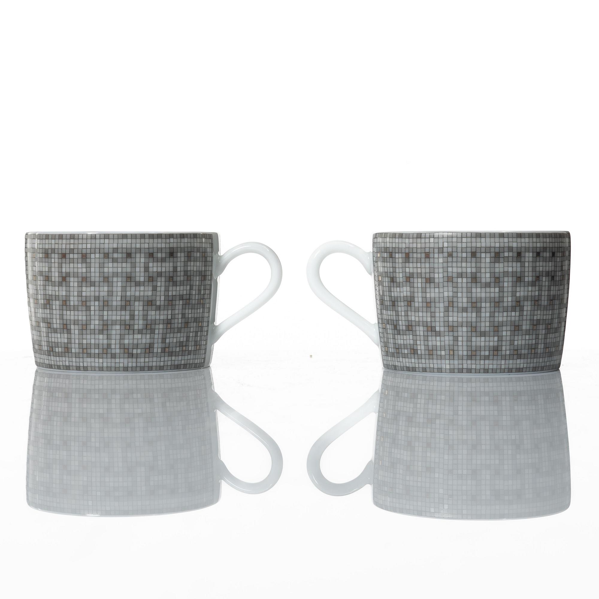Hermès, cups with saucers, a pair, "Mosaique au 24".