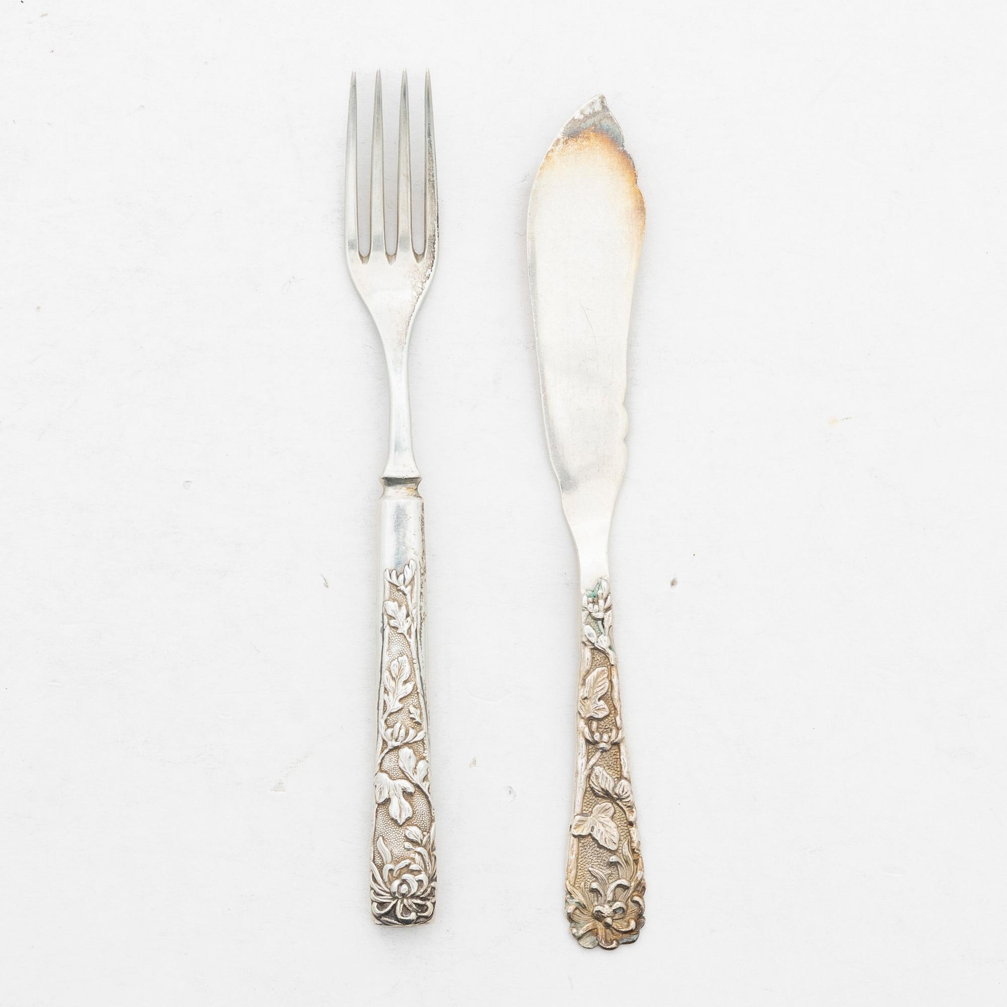 Smörgåsbestick, 28 delar, silver, omkring 1900.