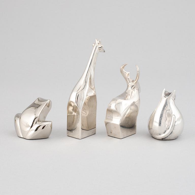 Gunnar Cyrén mfl, figuriner, 4 st, silverpläterad zink, Dansk Designs, Japan.