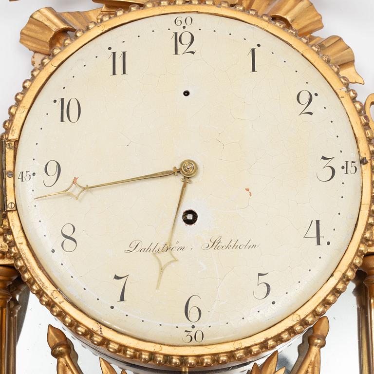 A Gustavian gilt wall clock, Israel Dahlström (master in Stockholm 1792-1829).