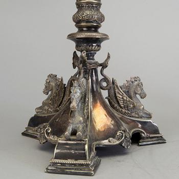 A pair of late 19th century silver plated kandelabras by Henry Wilkinson & Co Ltd, Sheffield, England.