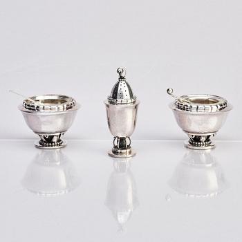 Georg Jensen, spice set, 3 pieces, silver, Copenhagen 1915-1927.