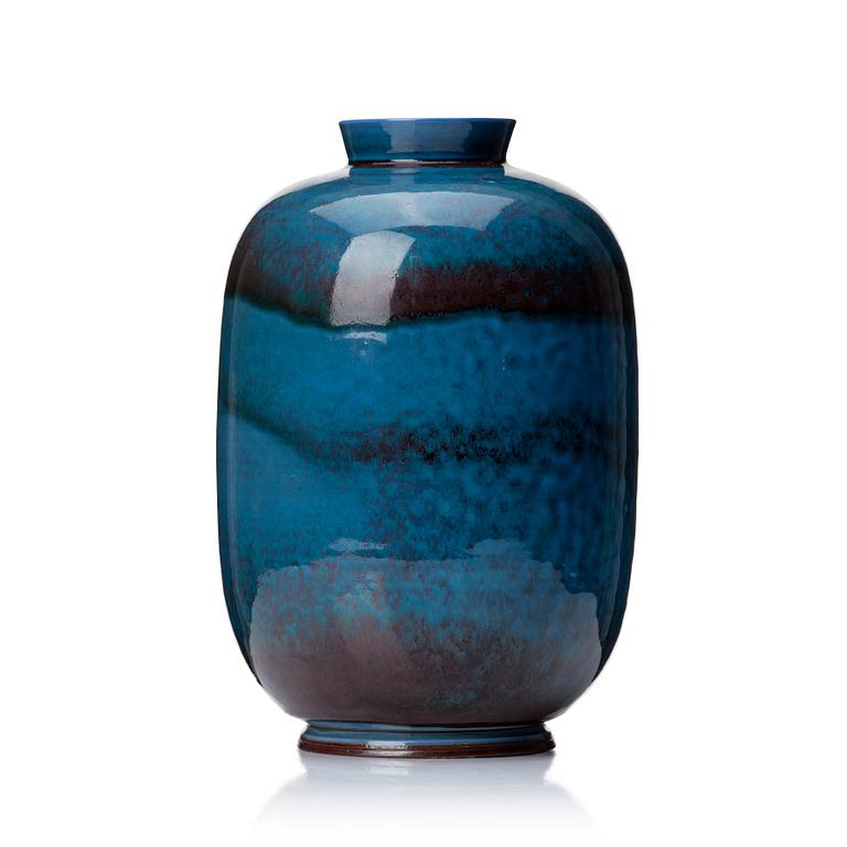 Berndt Friberg, a turquoise and burgundy glazed stoneware vase, Gustavsberg Studio Sweden 1972.