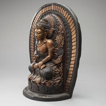 SKULPTUR, målat trä, Tibet 1900-tal.