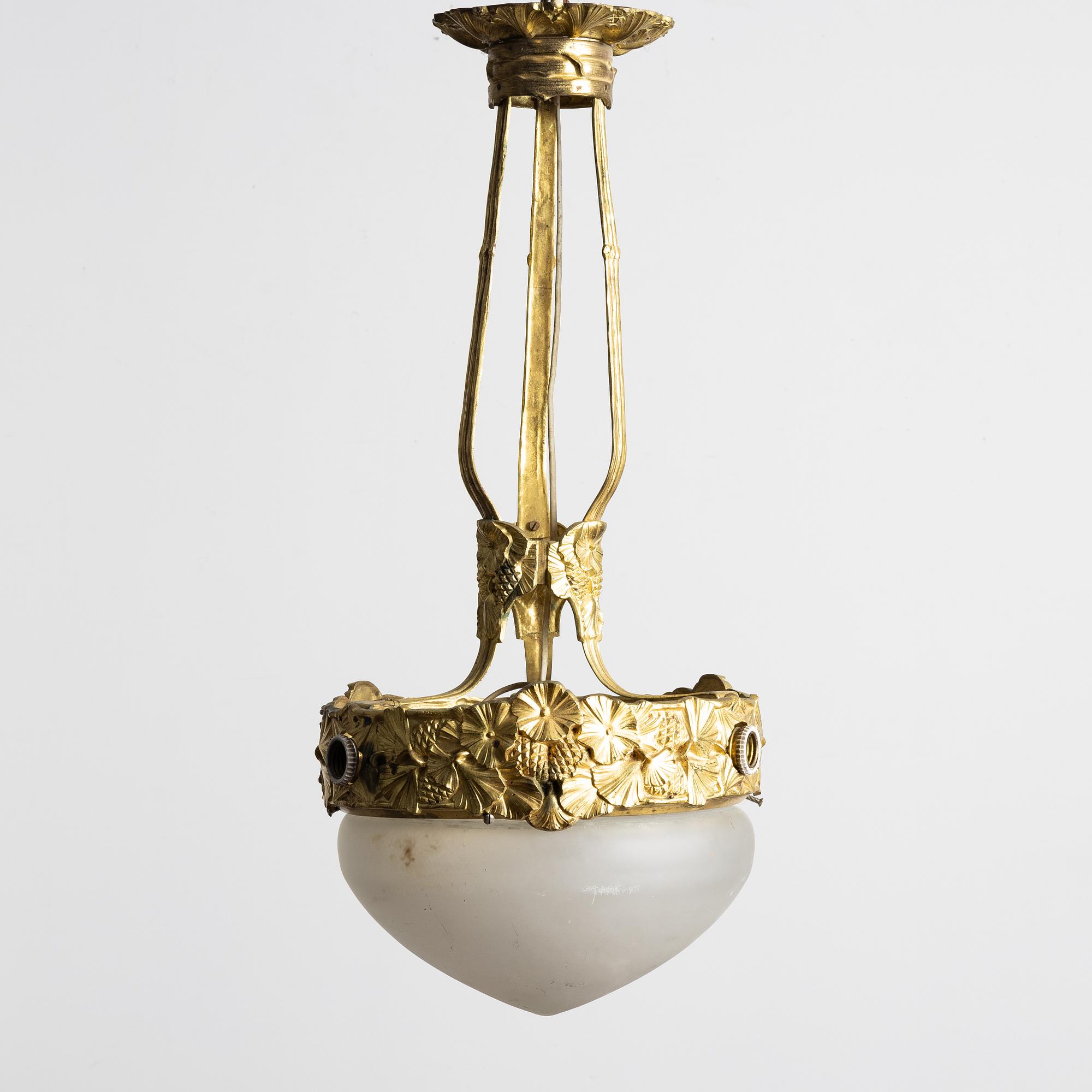 Arvid Böhlmarks Lampfabrik, an Art Nouveau ceiling lamp model 3853 A, Stockholm, 1910s.