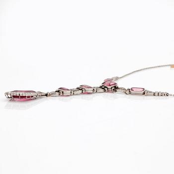 A mixed cut pink tourmaline and rose cut diamond necklace in Belle Epoque style.