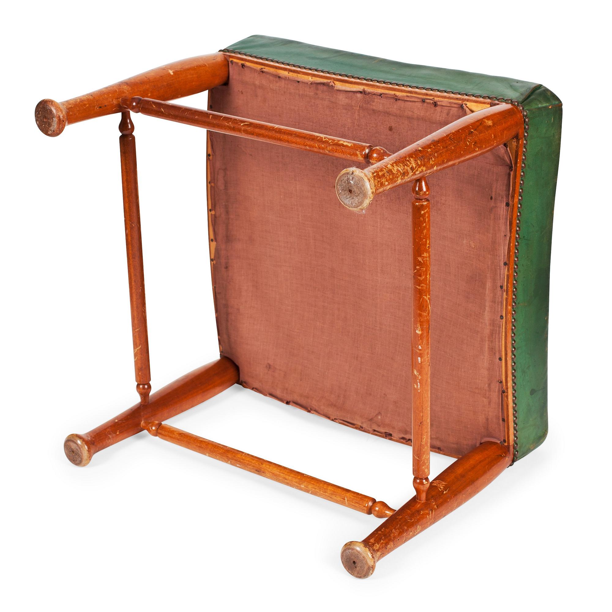 A Josef Frank green leather and mahogany stool, Svenskt Tenn.