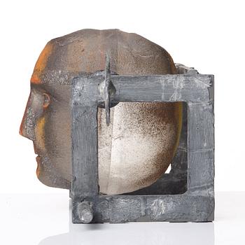 Bertil Vallien, a unique sand cast glass sculpture of a head, Kosta Boda, Sweden.