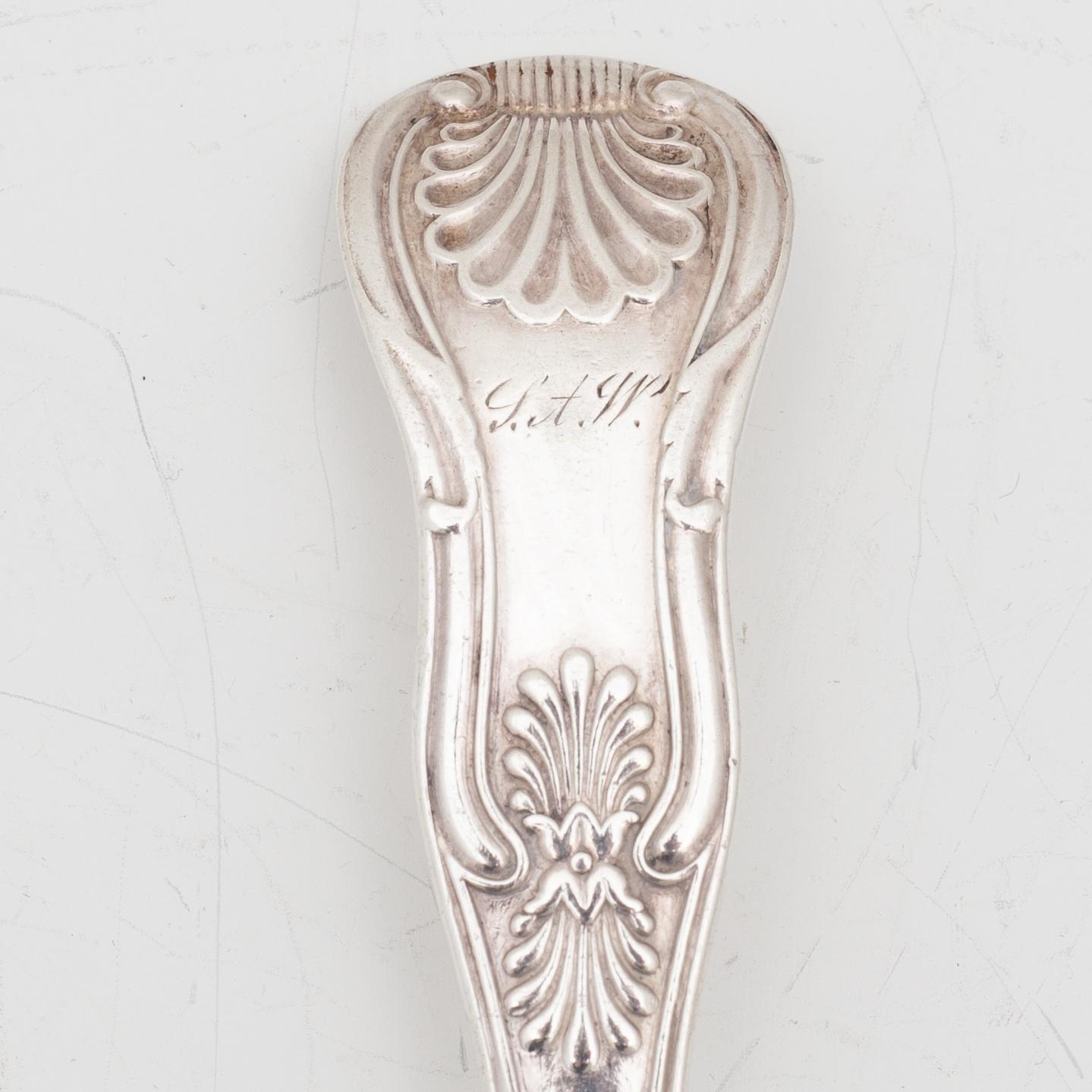 Bestick, 30 delar, silver, "Engelsk snäck", bl a JE Torsk, Stockholm 1862.