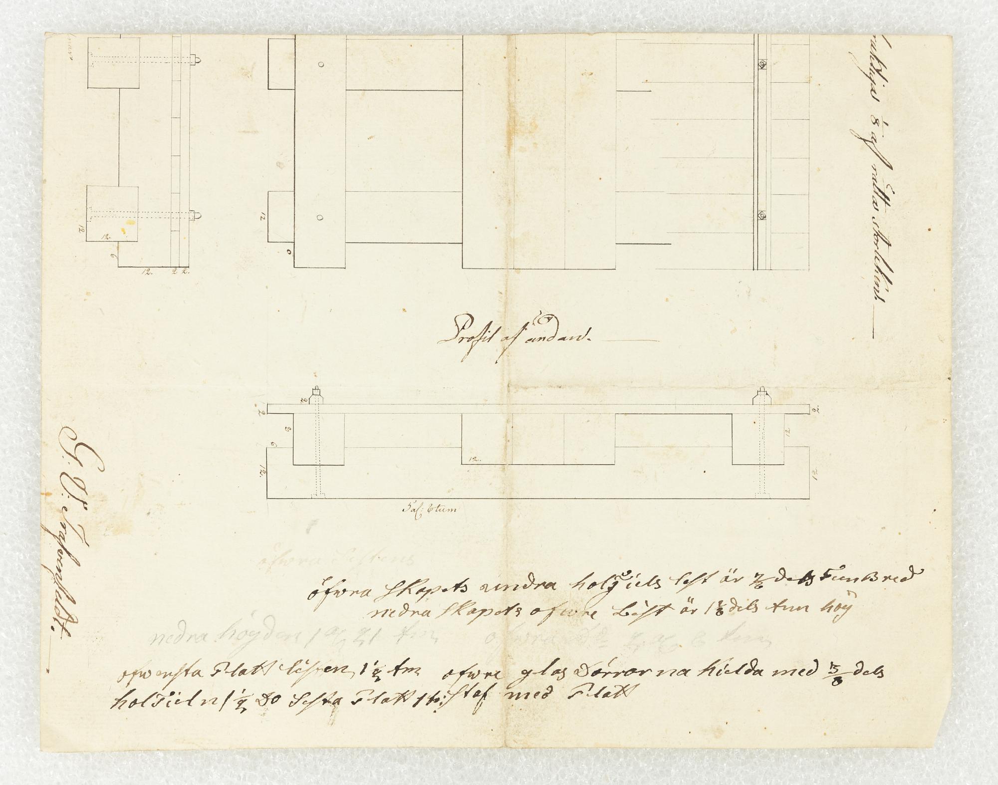 Ritningar till möbler, väderpump, 7 st, 17/1800-tal.