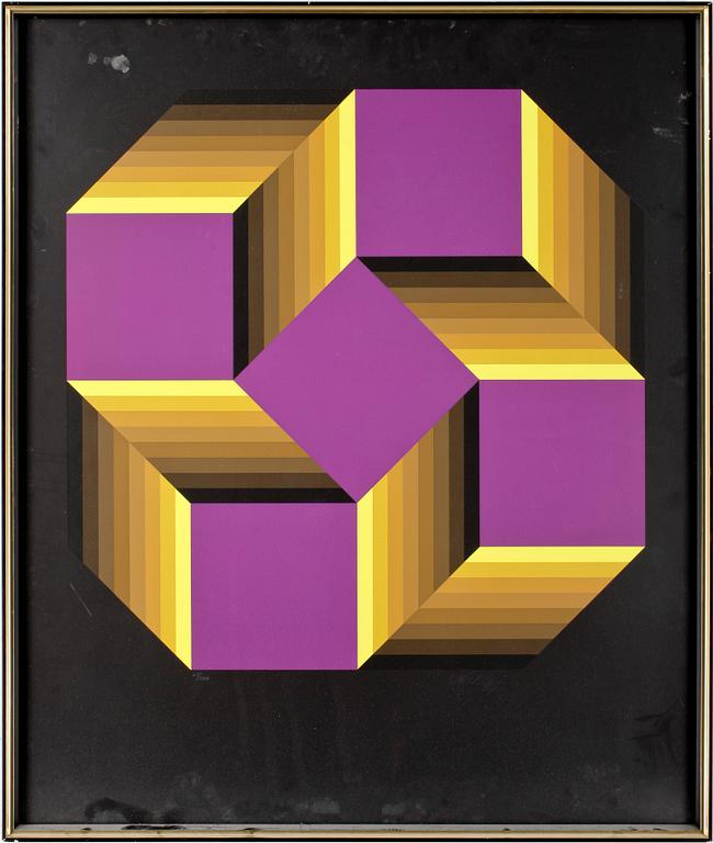 VICTOR VASARELY. Färglitografi. Nr 67/300.Signerad Vasarely.