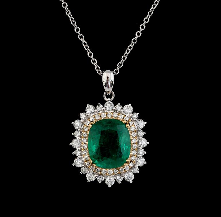 HÄNGE med KEDJA, 18K gult/vitguld, smaragd ca 3.50 ct, diamanter tot ca 0.82 ct.