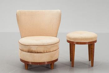 FÅTÖLJ MED PALL. 1930-tal.