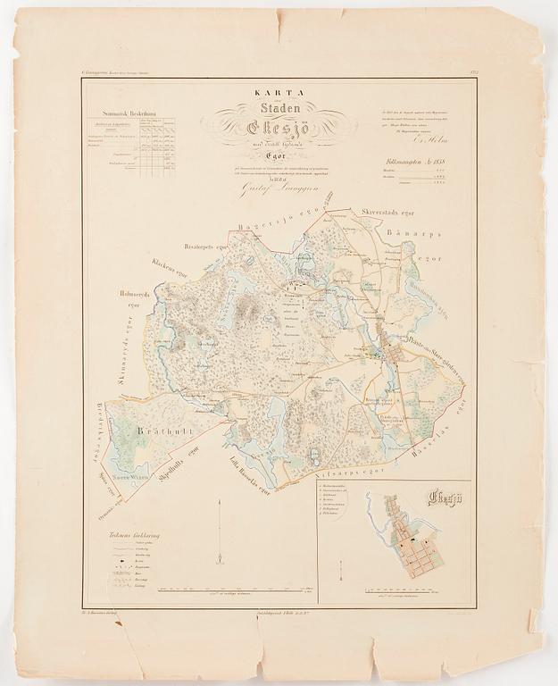 KARTOR, 3 st. Bl a G Liunggrens, Bonniers förlag, 1800-tal.