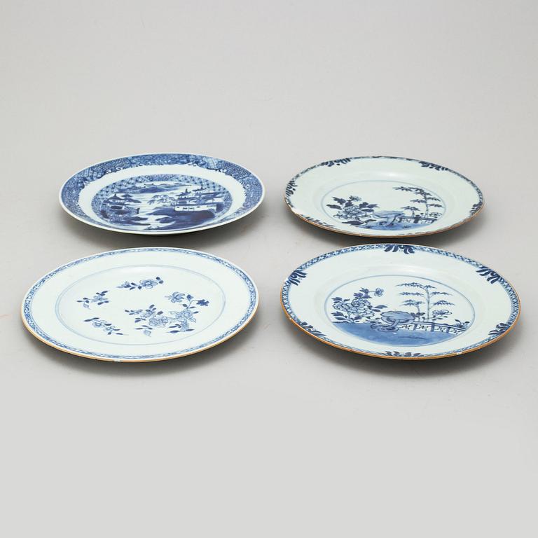 Four blue and white plates, Qing dynasty, Qianlong (1736-95).