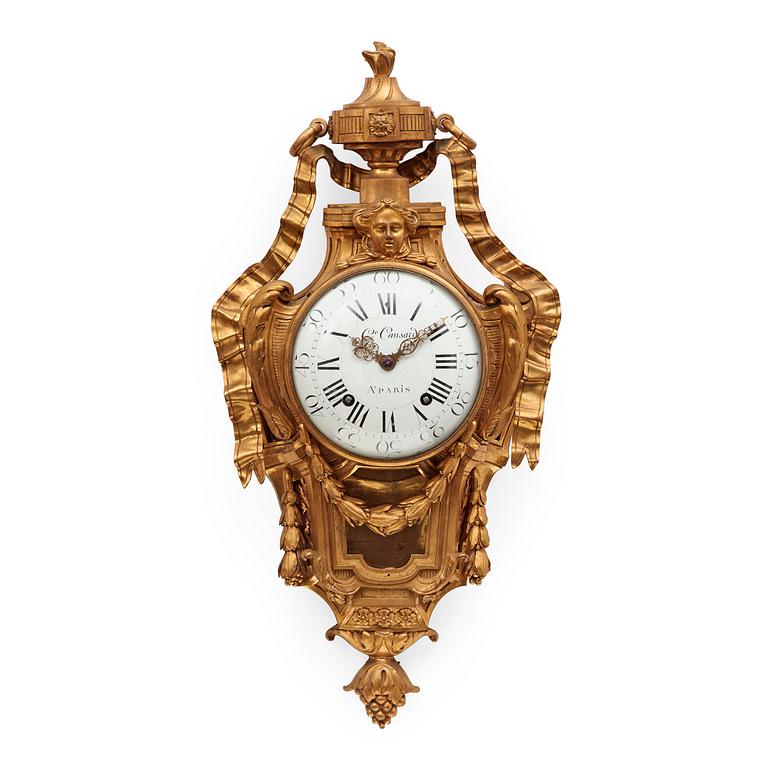 A Louis XVI 18th century gilt bronze wall clock by George Causard, Paris 1770-89.