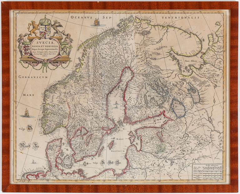 KARTA, delvis kolorerat kopparstick, 1700-tal.