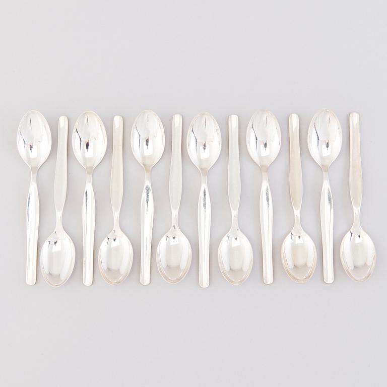 A Set of 12 "Tapio" Sterling silver Coffee Spoons by Tapio Wirkkala, marks of Kultakeskus, Hämeenlinna 1969-70.