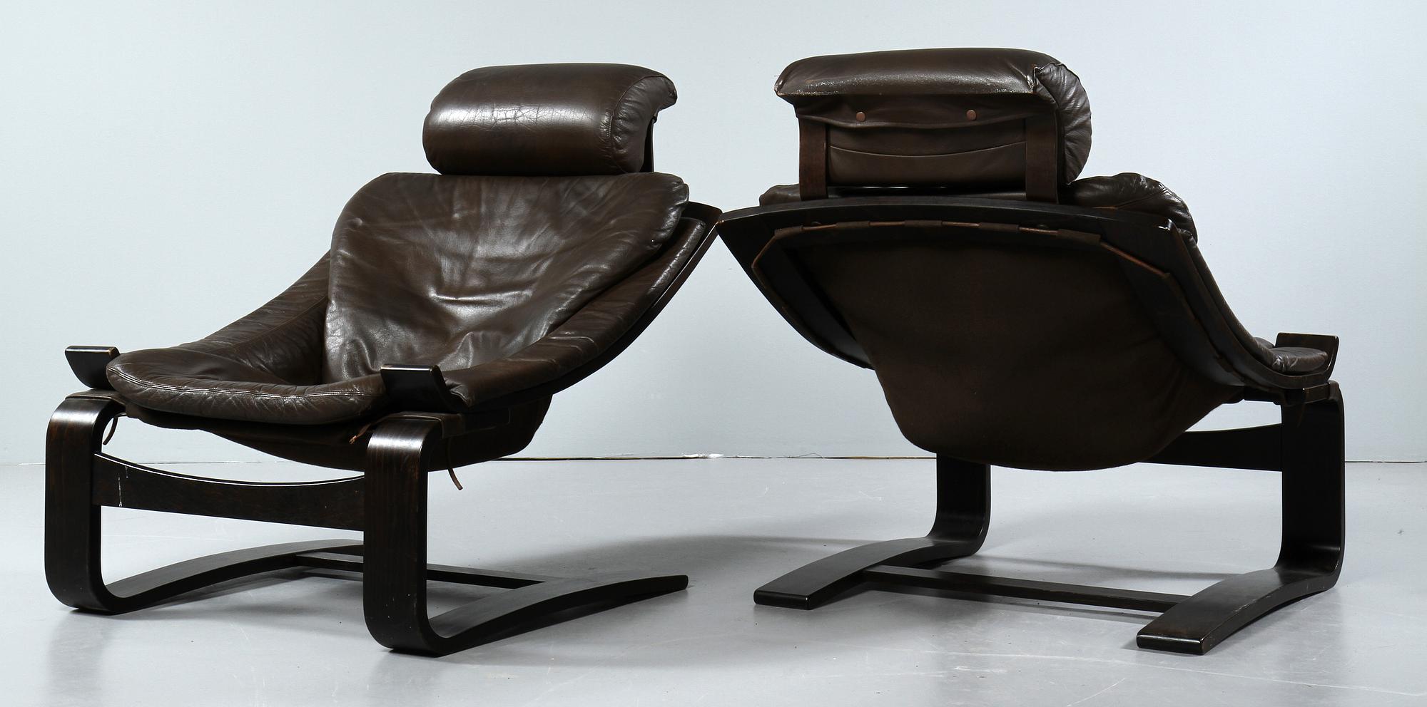 FÅTÖLJER, ett par, "Kroken", Åke Fribyter, Nelo, Knisslinge, 1900-talets sista kvartal.