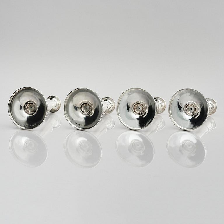 Eric Råström, four silver candlesticks, company CG Råström, Stockholm, Sweden 1965-1973.