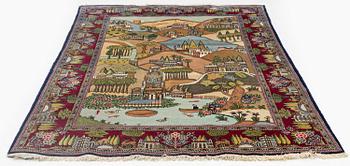 A semi-antique pictoral Kashan rug, c. 212 x 130 cm.
