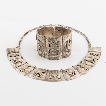 Collier och armband, sterlingsilver, Peru.