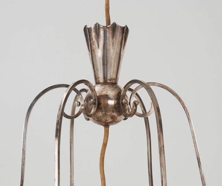 A C G Hallberg silver plated hanging lamp, Stockholm 1920's-30's.