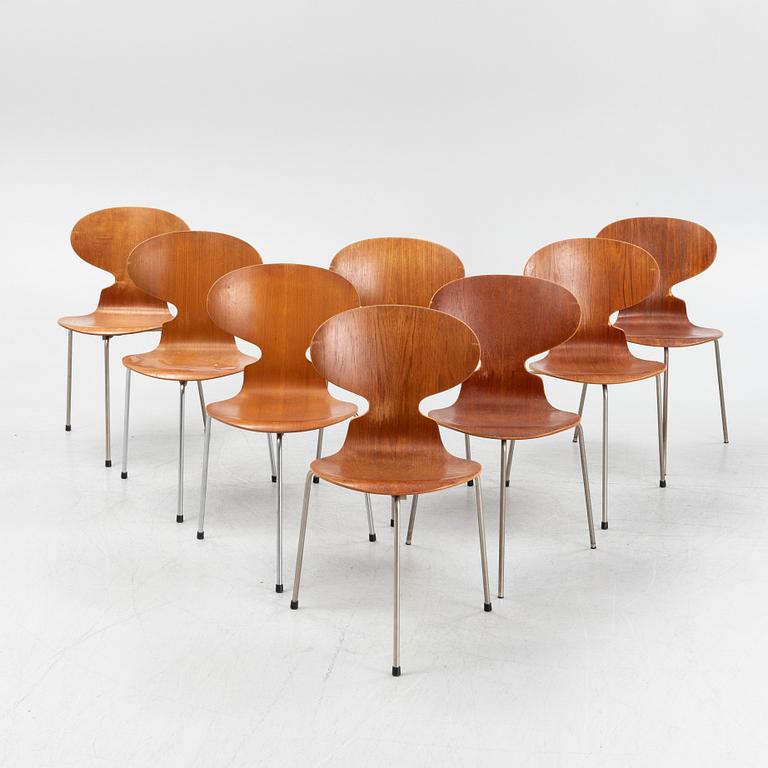Arne Jacobsen, eight 'Ant' chairs, Fritz Hansen, Denmark, mid 20th century.