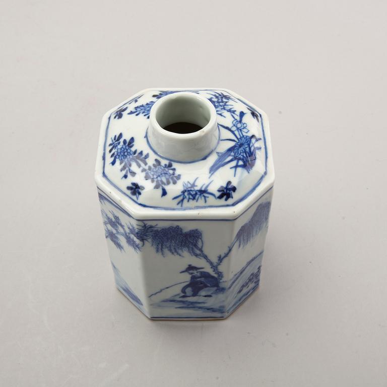 A set of two Chinese 19th century blue and white porcelain tea caddies.