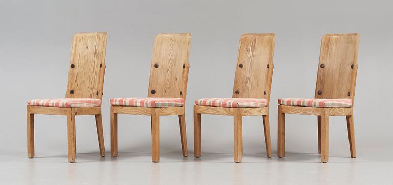 Axel Einar Hjorth, A set of four 'Lovö' pine chairs, Nordiska Kompaniet, NK, Sweden 1930's.