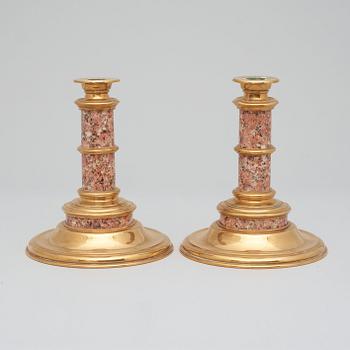 A pair of Swedish late 19th century Garbergsgranitell candlesticks.