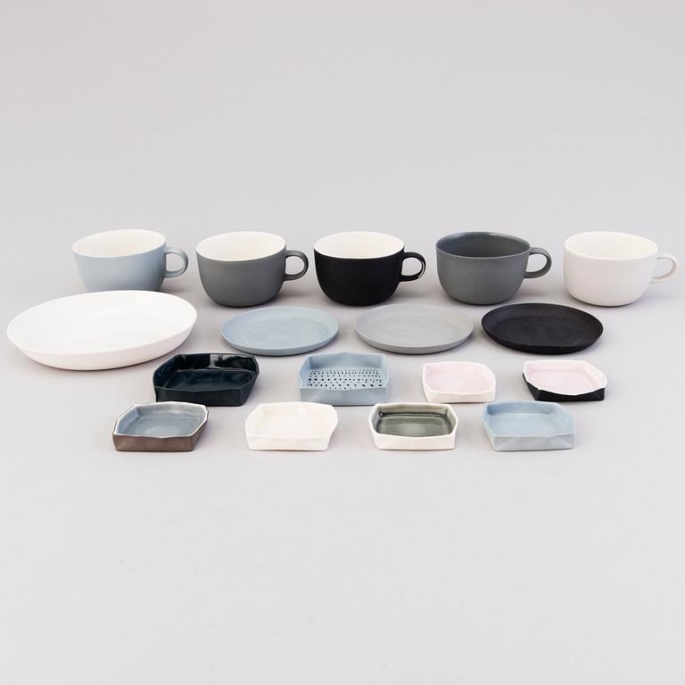 NATHALIE LAUTENBACHER, 'Linum' porcelain tableware and small plates, totally 26 pieces, signed and dated. Around 2010.