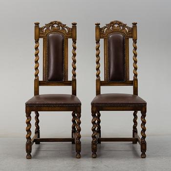 Six first half of the 20th century baroque style oak chairs.