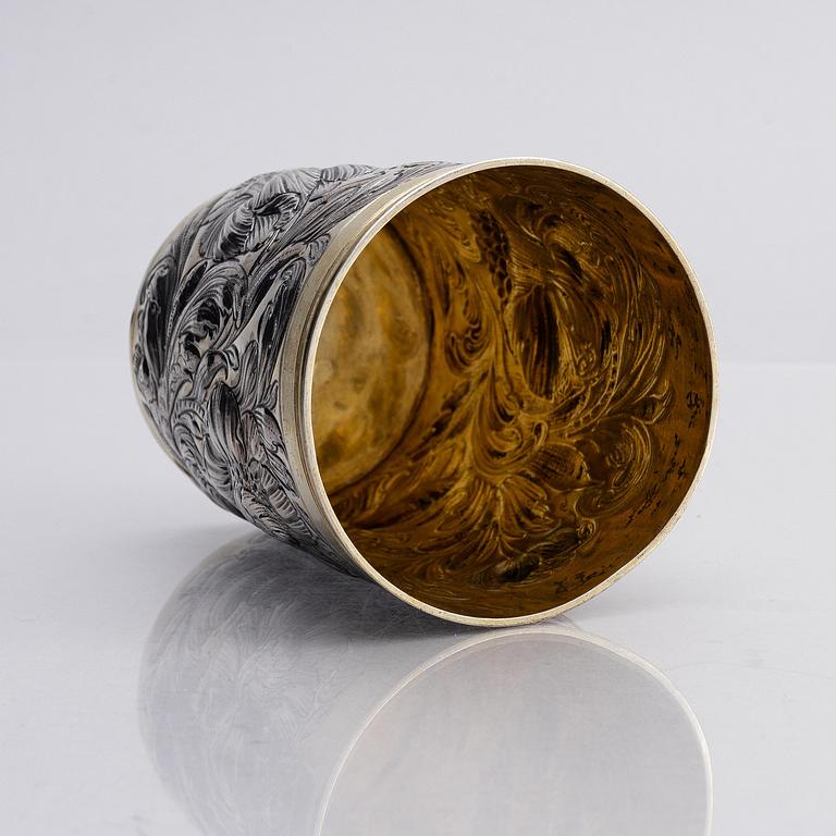 A German parcel-gilt silver beaker, mark of Abraham Grill, Augsburg (active 1672-1682).