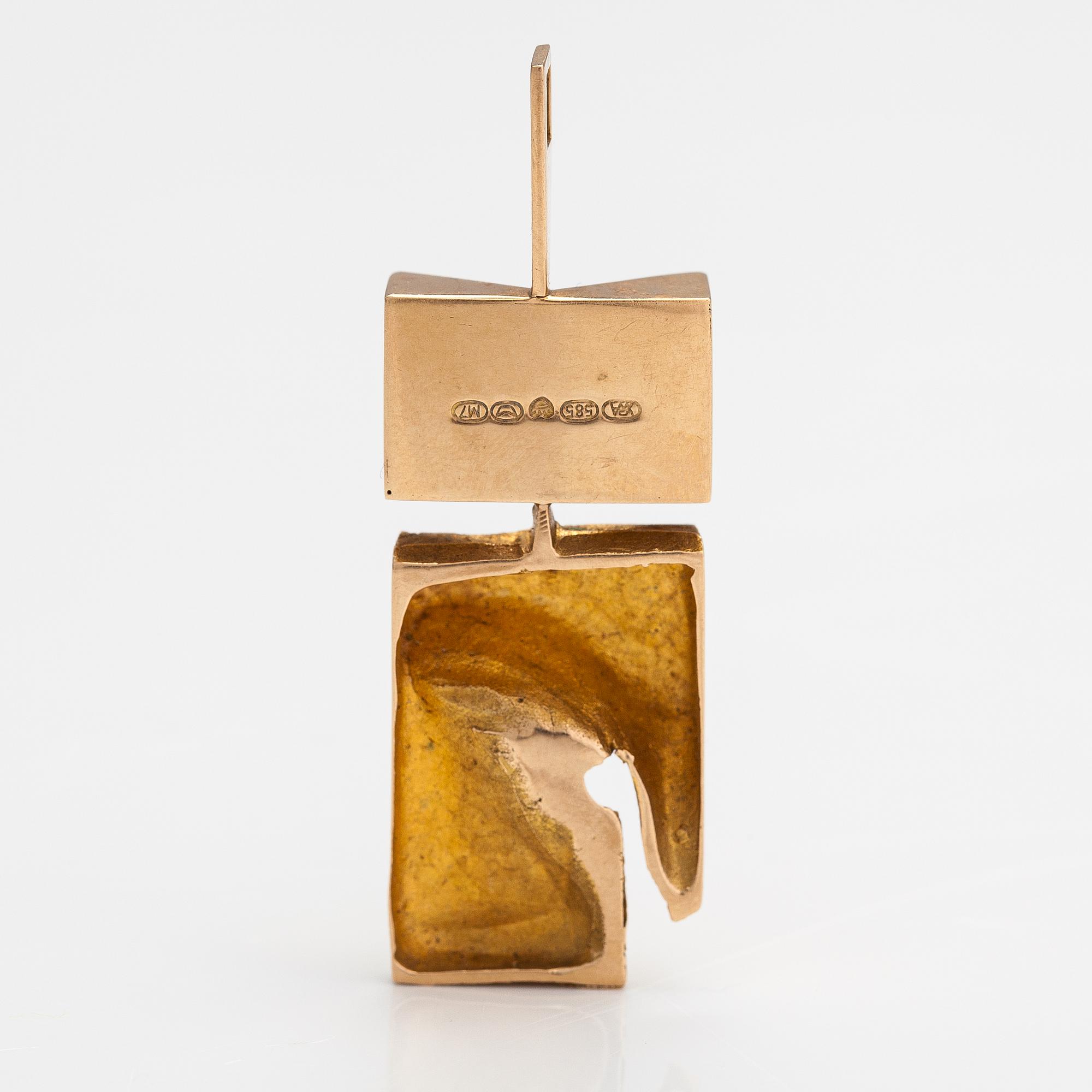 Björn Weckström, A 14K gold pendant "Narcissos" with a smoaky quartz and a rock crystal. Lapponia 1965.