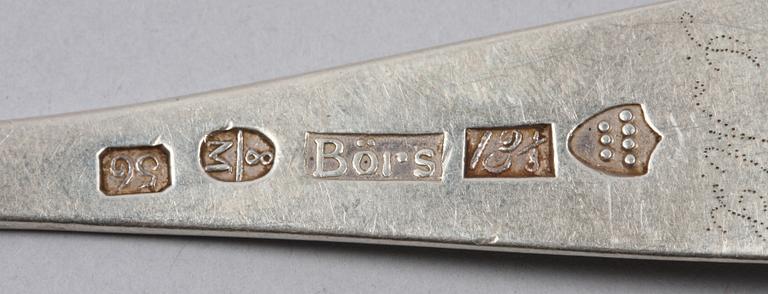 PARTI BESTICK, 12 st, silver, bla Edvard Emanuel Pettersson, Stockholm. 1800-tal.